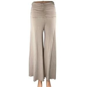 Free People Jayla Beige High Rise Ruched Cinched Flared Wide Trousers Pants XS